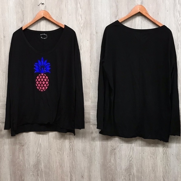 Black Long Sleeve Tailored Pineapple Tee BB324 - Picture 2 of 2